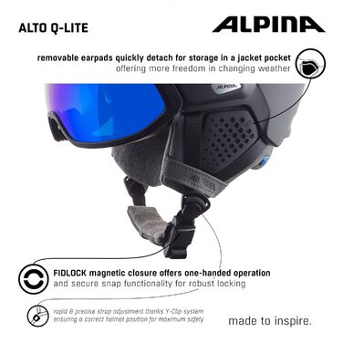 Лижний шолом Alpina Alto Q-Lite з посиленим захистом, контрастним візором, для дорослих, розмір 51-55 см, сірий-рожевий матовий