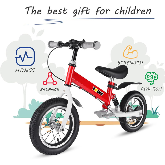 YBIKE дитячий велосипед 2-в-1 з педалями, амортизаторами та крилами, 12/14 дюймів, для дітей 2-7 років, навчальний, 4 кольори