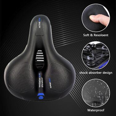 Комфортний велосипедний сідло, гелевий, широкий, м'який, дихаючий, амортизуючий, ергономічний, з водонепроникним чохлом та інструментами для встановлення, 26 * 21.5 см, блакитний