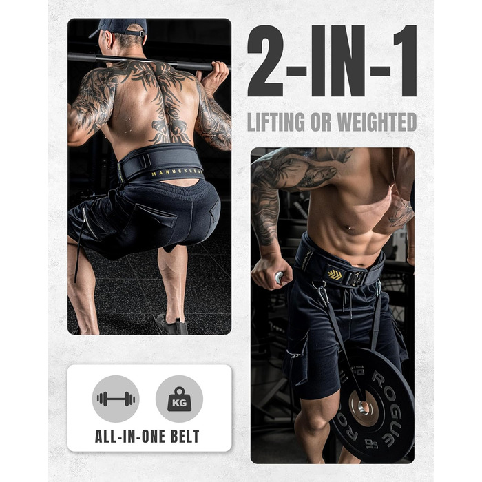 Пояс для важкої атлетики Manueklear 2-в-1 з мотузкою 92 см, подвійний, для пауерліфтингу та фітнесу, з навантаженням, чорний, S (26-29 дюймів)