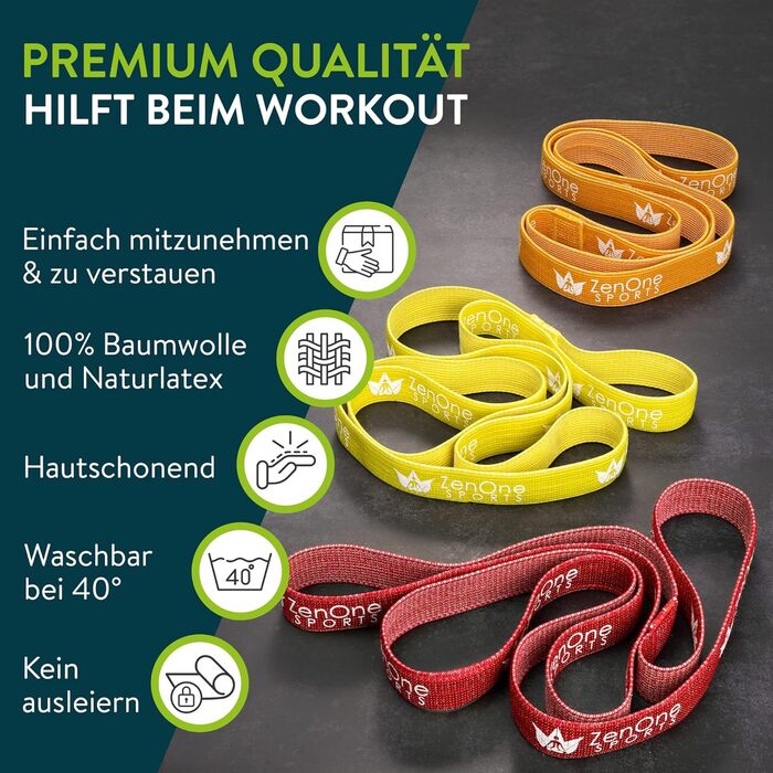Набір еластичних стрічок для фітнесу ZenOne Sports® - 5 рівнів опору | Стрічки для силових тренувань вдома та в подорожах | Гумові стрічки для спорту