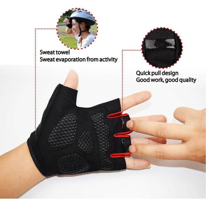 Велосипедні рукавички для чоловіків та жінок літні, напівпальцеві для гірського велосипеда, шосе, піших прогулянок, альпінізму, чорні, червоні, розмір L