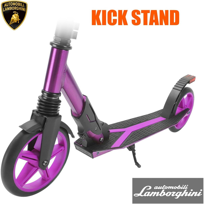 Скутер Lamborghini Tretroller Cityroller з великим колесом, складний, регульована висота, для дорослих та дітей, з підставкою, передньою амортизацією та гальмом на задньому колесі, до 100 кг (фіолетовий)