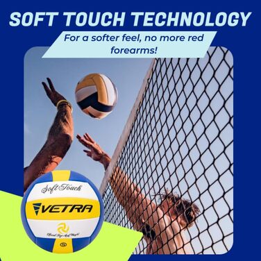 М'яч для волейболу VETRA, розмір 5, жовтий - м'який дотик, для пляжу, вулиці, спортивної зали