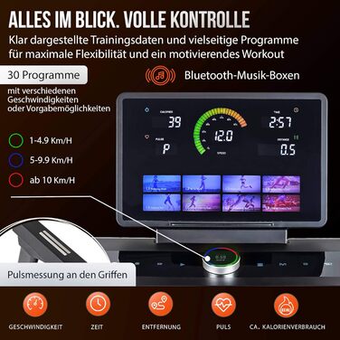 Бігова доріжка CHRISTOPEIT складана з амортизацією AntiShock, LED-дисплеєм та Bluetooth, сумісна з додатком - TM 5000S/4500S/4000S
