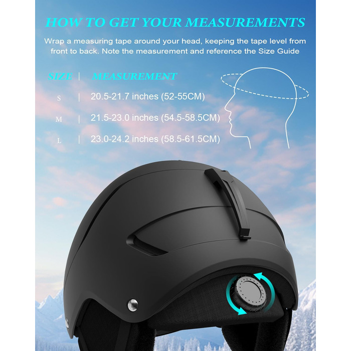 Шолом для катання на лижах та сноуборді, чорний, регульований, для чоловіків, жінок та підлітків (M)