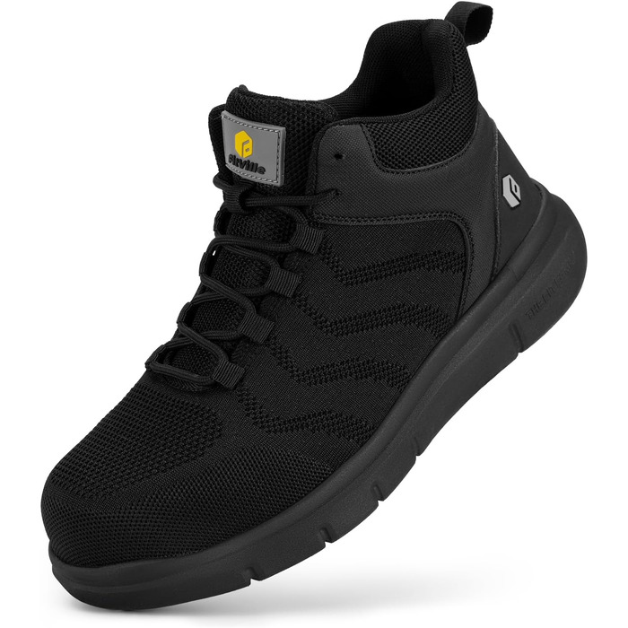 Черевики безпеки FitVille для чоловіків, X-широкі, з металевим носком, легкі, дихаючі, антипрокольні, протиковзкі, чорні, 47 EU