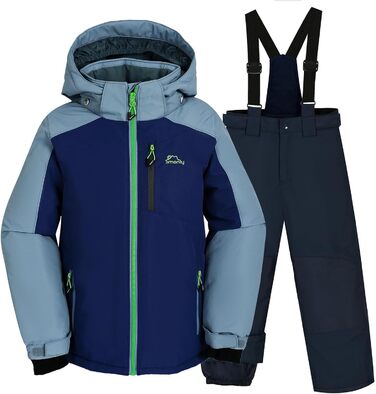 SNOWER Дитячий зимовий комбінезон для хлопчика з капюшоном, гірськолижний костюм, теплий, кольоровий зелений (10-12 років, індиго)