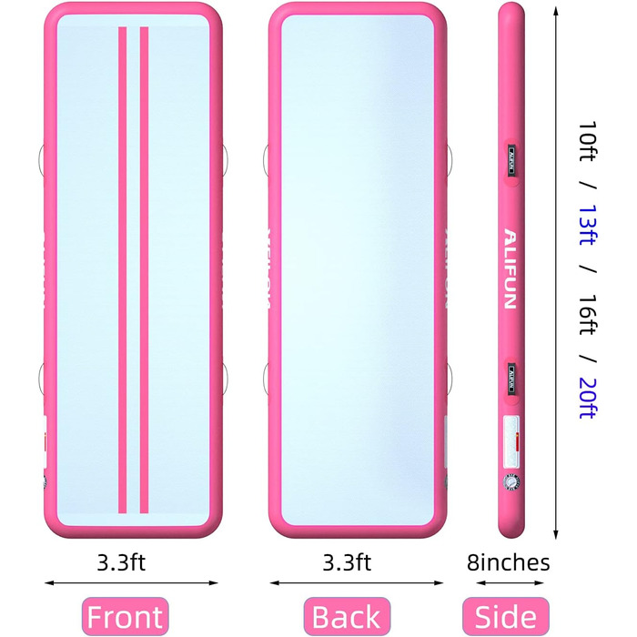 ALIFUN Надувний гімнастичний мат, 300x100x20 см, рожевий, товщина 20 см, для дому, фітнесу, челедингу, басейну
