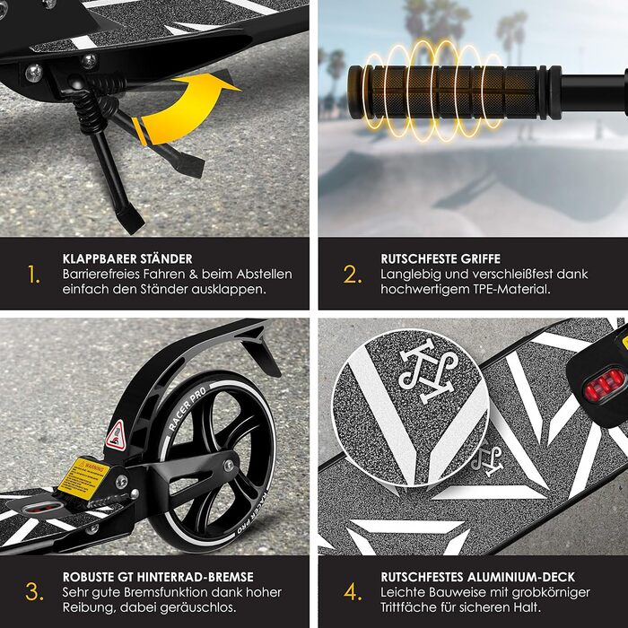 Самокат KESSER Cityroller Pro-S, колеса 205 мм, PU, складаний, з амортизацією, регулювання висоти, для дорослих і дітей