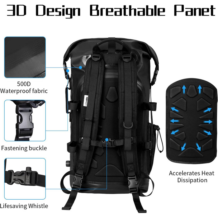 Водонепроникний рюкзак Dry Bag 45L для каякінгу та рафтингу (Чорний)