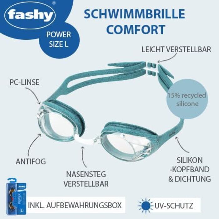 Окуляри для плавання Fashy Unisex Power Comfort (Bau) - м'ятний колір, розмір L