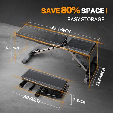 Регульована лавка для гантелей та тренувань всього тіла для дому, багатофункціональна складана силова лавка з еспандерами та постером для вправ, сіра