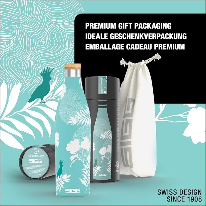 Термос-бутилка SIGG Meridian 0,5 л Sumatra Birds, нержавійка, бамбукова кришка, ізольована, без BPA, герметична