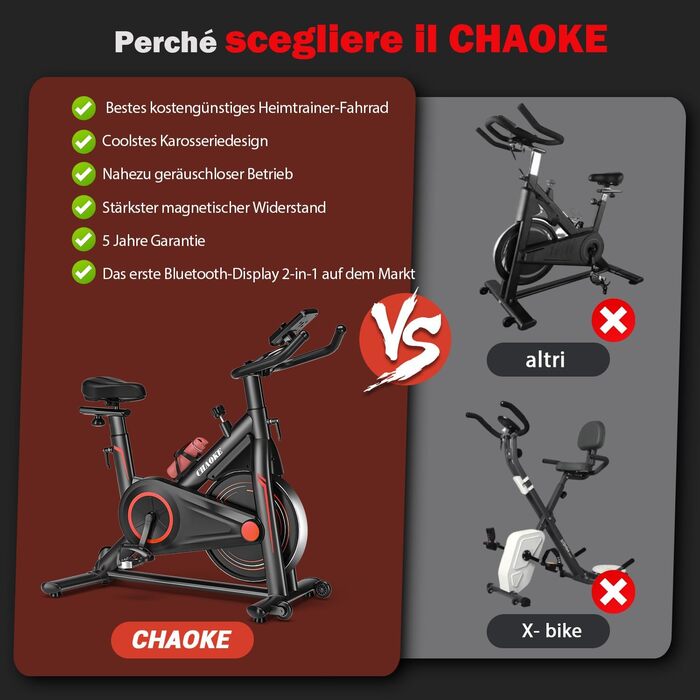Фітнес-велосипед CHAOKE з LCD-монітором, регульований магнітний опір, для кардіотренувань вдома, до 150 кг