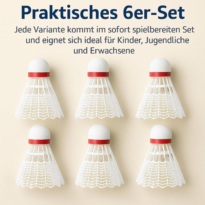 Набір для бадмінтону BEST SPORTING: Турнірні м'ячі 6 шт. (Нейлон, швидкі)