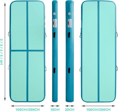 AirTrack мат з електричним насосом, 10-60 см заввишки, 2-5 м завдовжки. Килимок для гімнастики, йоги, кемпінгу, тренувань (зелений+синій, 300x100x10 см)