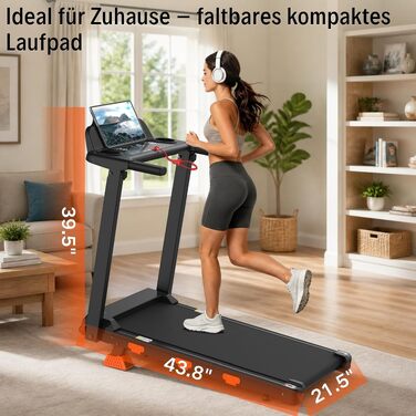 Складана бігова доріжка JEEKEE Walking Pad для дому та офісу, з нахилом 15%, двигун 3.0 к.с., максимальна вага 159 кг, чорна