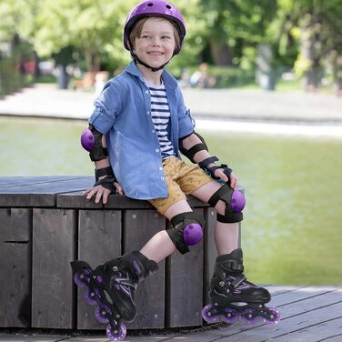 Регульовані ролики для дітей (дівчатка та хлопчики), ролики з підсвічуванням коліс, для занять спортом в приміщенні та на вулиці, фіолетовий & синій, чорний & фіолетовий
