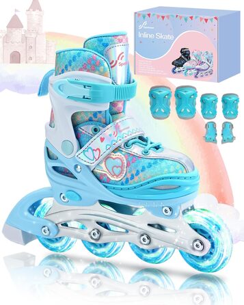 Дитячі ролики Inliner Sportneer, 30-41 розмір, комплект з 6 захисниками, LED, блакитний, для дівчаток та жінок