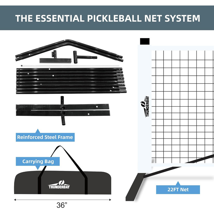 Мережа для піклболу THUNDERBAY портативна, стандартного розміру, антипровисання, стабільний металевий каркас та міцне PE-покриття