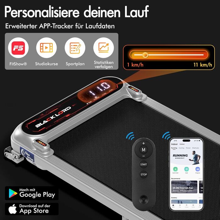 Біговий тренажер BLACK LORD X7 з мотором 3.0PS, Bluetooth, нахил 3 рівні, LED дисплей, дистанційне керування, срібний колір