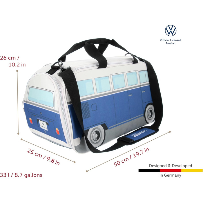 Сумка BRISA VW Retro-Sport у формі автобуса Volkswagen T1 Bulli, синьо-бежева, мала (50x25x26 см), через плече, для фітнесу