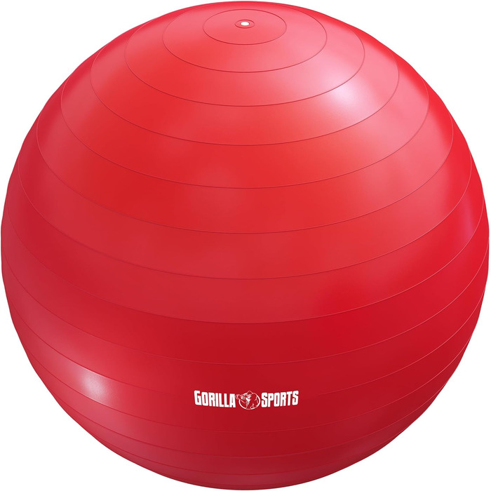 Фітбол GORILLA SPORTS 75 см червоний, анти-вибуховий, до 500 кг, з насосом, для йоги, фітнесу, офісу