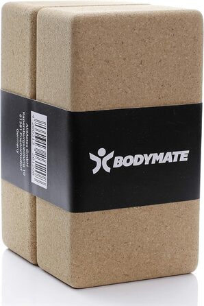 Набір йога-блоків з натурального корка BODYMATE (2 шт), екологічні блоки для йоги, пілатесу та медитації, 22 x 12 x 7,5 см