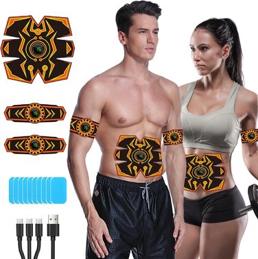 Електричний тренажер для пресу EMS, тренажер для живота, безпечний та ефективний, 6 режимів, 15 інтенсивностей, 10 шт. запасних електродів