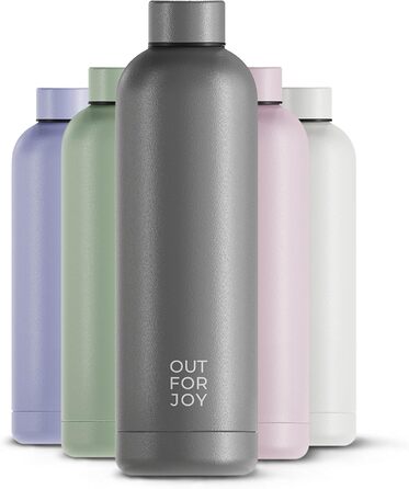 OUT FOR JOY термобутилка з нержавіючої сталі 750 мл, герметична, BPA-free, для газованої води, зберігає 12 годин гаряче і 24 години холодне, для спорту, школи та активного відпочинку, сталева сіра