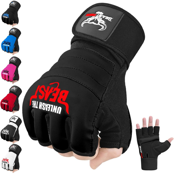 Боксерські рукавички BEAST RAGE для MMA, карате, кікбоксингу та таеквондо. Рукавички для чоловіків та жінок, чорного кольору. Ідеальні для тренувань та спарингу.