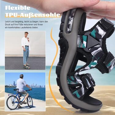 Чоловічі шкіряні сандалі Visionreast для пляжу, трекінгу та активного відпочинку на липучках (38 EU, Зелені)