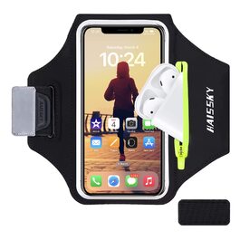 Спортивний браслет на руку для бігу з кишенькою для телефону та ключей, чорний. Сумісний з iPhone 17/16/15/14/13/12/11 Pro Max/Plus та іншими смартфонами до 6.9 дюймів
