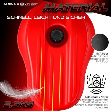 Слалом KESSER® Bob Alpina з LED-підсвіткою та тросом. Дитячий гірський санки, пластиковий санки для дітей та дорослих. Червоний.