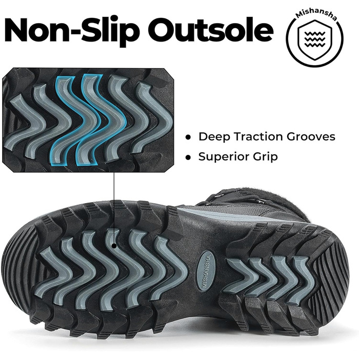 Зимові черевики Mishansha для жінок, утеплені, водонепроникні, трекінгові, антиковзні, розмір 36-42 (чорні черевики, 42 EU)