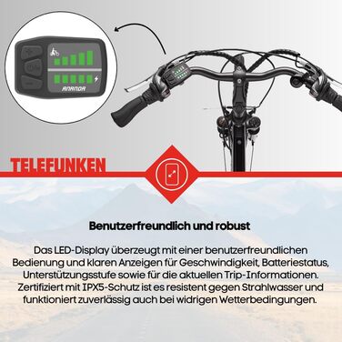 Електровелосипед TELEFUNKEN 28'' для жінок і чоловіків, трекінговий, 21-швидкісний, 250 Вт задній мотор, акумулятор 374,4 Вт·год, Expedition XT480/XT481