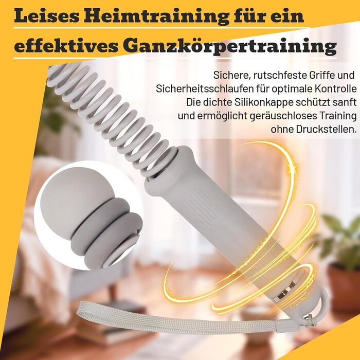 Бойова мотузка з навантаженням (без мотузки) - регульована бойова мотузка для дому, тиха мотузка без мотузки з силіконовими ручками для тренування всього тіла, спалювання жиру та силових тренувань (сіра)