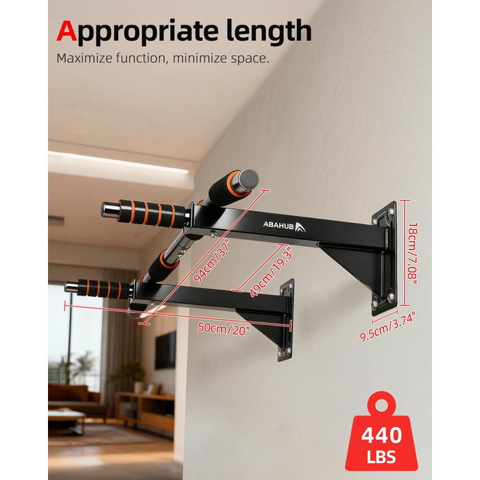 Кімнатна турнік Abahub для стіни, багатохватки, підтягування, для дому, чорний, помаранчевий, витримує 200 кг