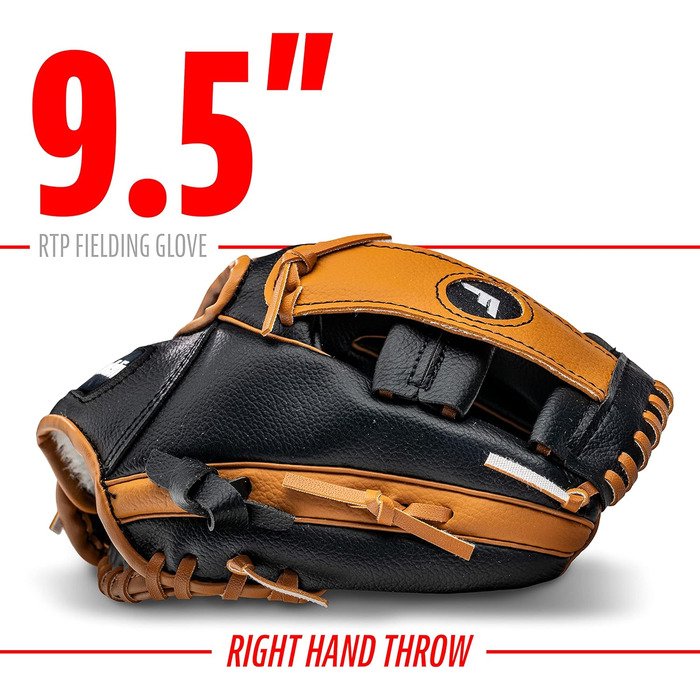 Рукавичка для бейсболу Franklin Sports RTP Kinder Teeball (для дітей, 24.1 см, права рука) + М'яч - Чорно-коричневий