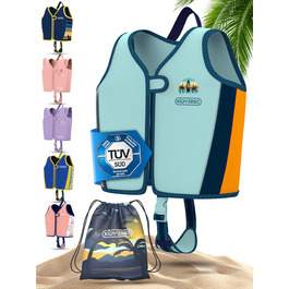 Дитячий жилет для плавання KIDVERSE - Переможець тестувань & Перевірено TÜV, плавальна допомога для дітей від 2 років з регульованою плавучістю - Сертифіковано CE, з м'якого преміум-неопрену, блакитний, L