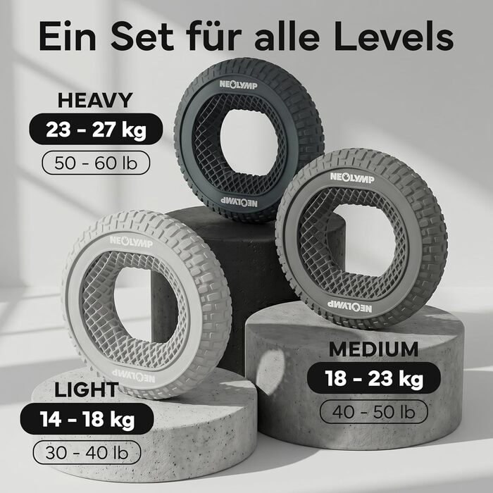 NEOLYMP Griffkraft Trainer Set – Набір для розвитку сили кистей та передпліч (14-27 кг) – Силіконовий тренажер для підтягувань, скелелазіння, фітнесу, реабілітації