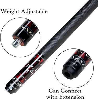 Професійний більярдний кий Moyerely з карбону, 11.8/12.5 мм, низька відхилення, з чохлом MF1-PU Wrap + подовжувач 11.8 мм