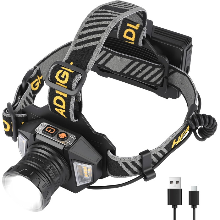 Ліхтар на лоб SternSinn LED акумуляторний, налобний ліхтар з сенсором, регулюванням фокусу, IP65 вологостійкий, 8 режимів освітлення та задній ліхтар, кут нахилу 90° для кемпінгу та риболовлі