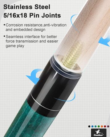 Набір київ для більяру CUEBAR (6 шт.) з 3D-рукояткою, 147,3 см. Підходить для чоловіків та жінок. Різні кольори (фіолетовий, червоний, зелений, блакитно-зелений, синій, чорний).