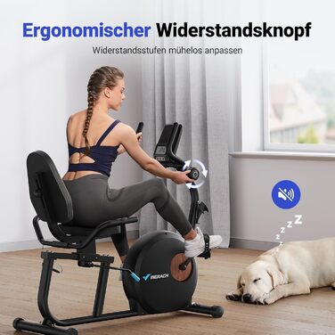 Велотренажер MERACH Liegeergometer для дому з 8 рівнями регулювання опору, Bluetooth, LCD-дисплеєм, датчиками пульсу та регульованою спинкою, чорний