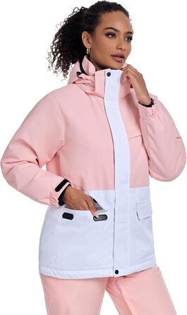 WOWULOVELY Жіночий зимовий костюм для катання на лижах, водовідштовхуючий, вітрозахисний, комплект куртки та штанів, ізольований сноубордний костюм, білий (XL, рожевий)