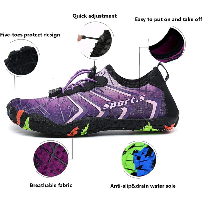 Шкарпетки для плавання Ziitop: чоловічі та жіночі, швидковисихаючі, для пляжу, каякінгу, фітнесу, трейлраннінгу та хайкінгу, унісекс, розмір 35-46