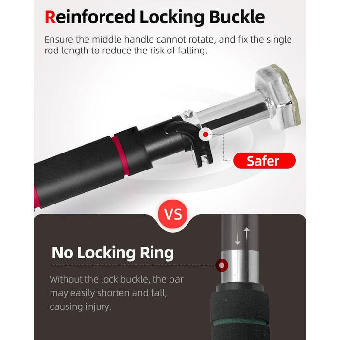 Кімнатна турнік Abahub для дверей з фіксатором, без свердління, чорно-червоний, для домашніх тренувань