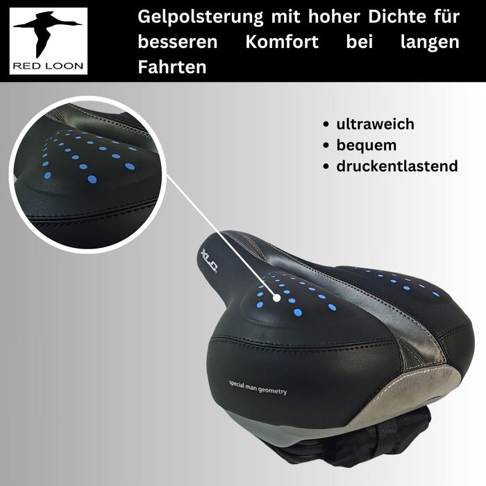 Сідло для велосипеда чоловіче, гелеве - Red Loon Globetrotter - для Citybike, комфортне, з водонепроникною кришкою, 245x225мм